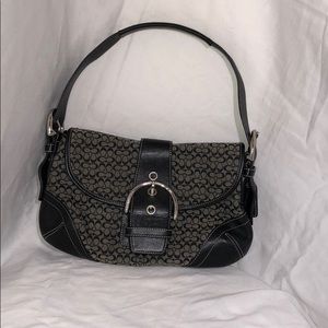 Coach Soho Signature Flap gray/blk canvas bag Silver hardware Magnetic closure